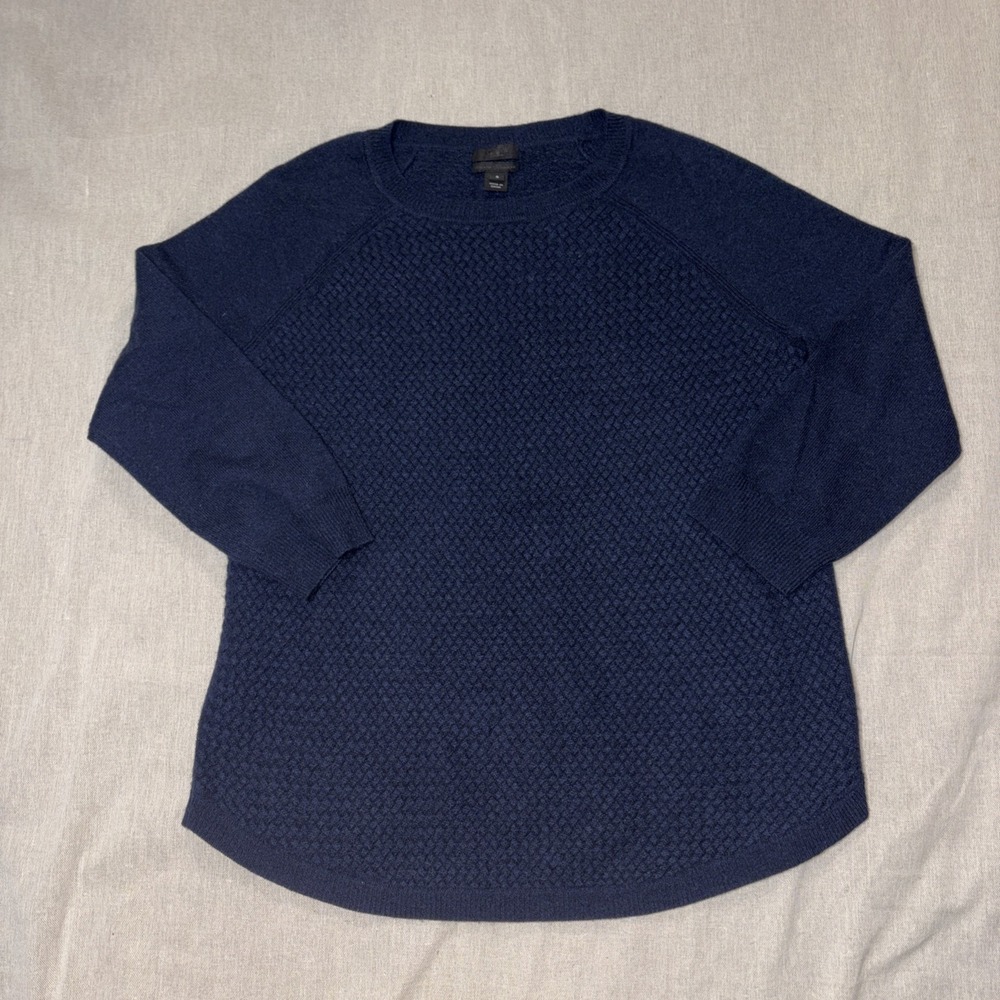 J.Crew Italian Cashmere Sweater Women's S Navy Blue Classic Knit 3/4 Sleeve‎